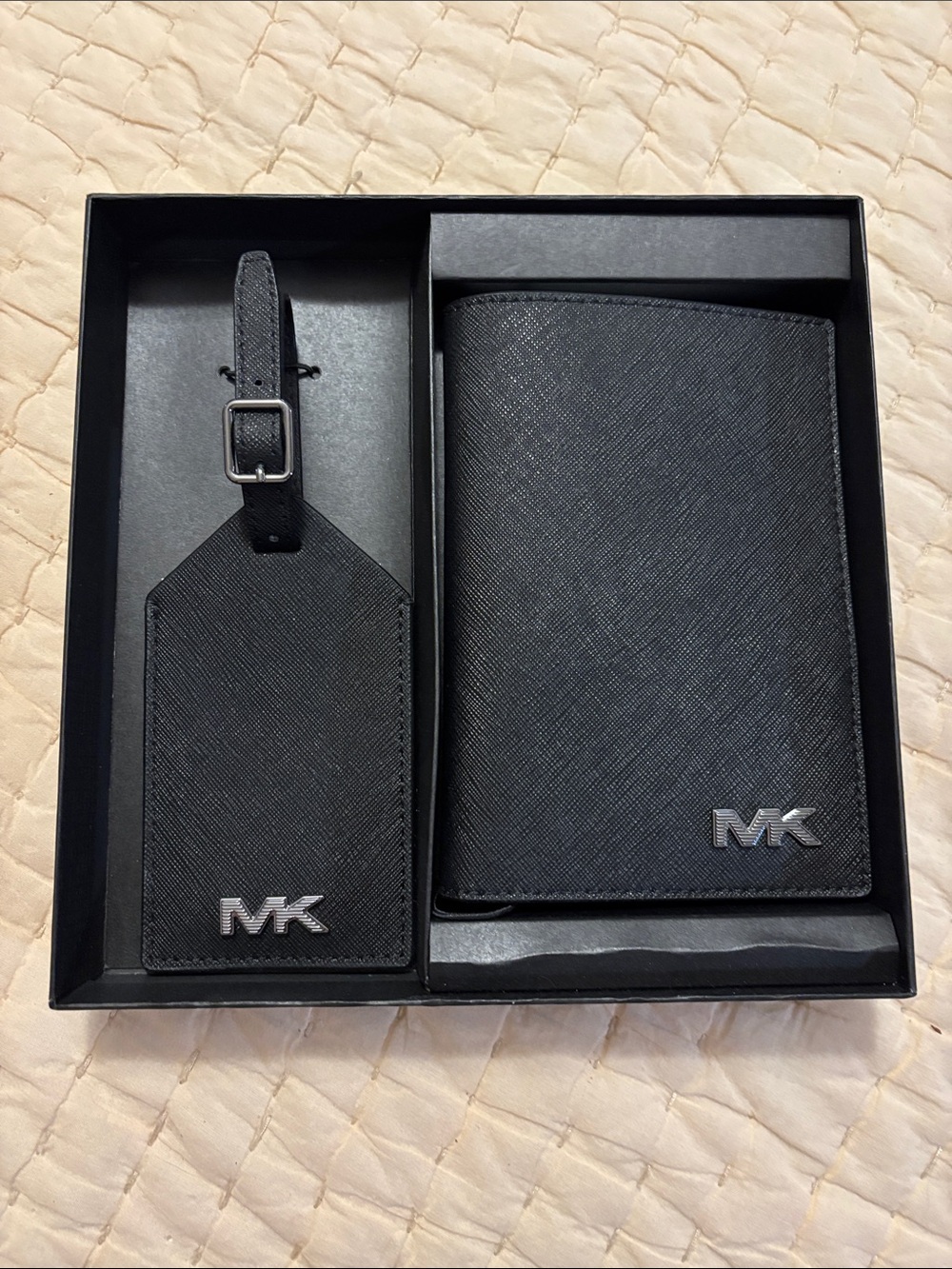 Michael Kors Black Saffiano Passport Cover and Luggage Tag Set